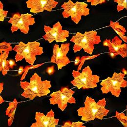 Decorative Flowers 1M Artificial String With Led Light Autumn Leaves Garland Decor Simulation Vine Home Garden Decorations