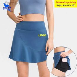 Skirts Skorts Customise Women Tennis Skirts with Shorts Quick Dry Athletic Yoga Shorts Solid Gym Fitness High Waist Sportswear Tights d240508