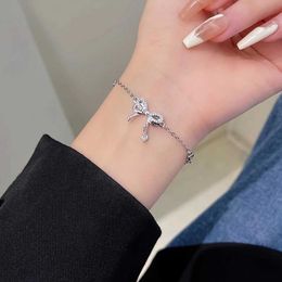 Bangle Sweet Silver Colour Bow Adjustable Bracelets for Women 2023 New Fashion Rhinestone Party Jewellery Womens Hand Bracelets