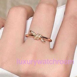 Women Band Tiifeany Ring Jewellery boutique minimalist temperament knot ring for women 925 sterling silver plated with 18K gold inlaid diamond twisted bow