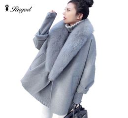 Elegant Women Winter Wool Coats Fur Collar Plus Size Grey Warm Loose Woollen Coat Fashion Thicken Long Jackets casaco feminino4667099