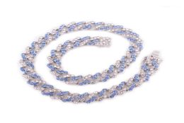 Blue crystal hip hop necklace for women miami cuban link chain rapper punk iced out red rhinestone rose gold silver Colour choker18276940