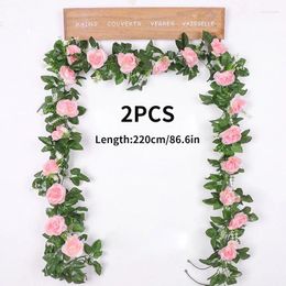 Decorative Flowers 2pcs Silk Artificial Rose Vine Garland Garden Arch Fake Plant Party Wedding Decoration Supplies