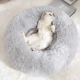 Cat Beds Furniture Cat Bed House Donut Round Sofa Supplies Winter Pet Accessories Warm Products Cat Bed Mattress Basket Little Cat Mattress d240508