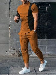 Men Tracksuit Short Sleeve T ShirtPants 2 Piece Mens Set Outfit Oversized Jogger Sportswear 3D Colour Print Trousers Suit 240426