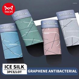 Underpants MiiOW 3Pcs Seamless Ice Silk Man Boxers Men's Panties Graphene Antibacterial Underwear For Men Striped Print
