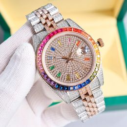 Diamond Rainbow Circle Watch Mens Automatic Mechanical Watches 41mm Sapphire With Diamond-studded Steel Bracelet Women Wristband Montre de Luxe