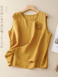 Women's Tanks Retro Linen Vest Summer Loose Thin Cotton And Tank Top Yellow White Black Casual Basic Sleeveless Tops For Women V386