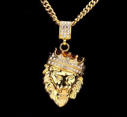 Men Hip Hop Jewelry2018 New Iced Out Gold Fashion Bling Lion Head Pendant Men Necklace Gold Filled For Men Women Gift Whole3884056