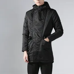Men's Suits Streetwear Trendy Brand Overcoat Diagonal Zipper Medium Length Hooded Cotton Clothes Jacket Winter Male Coat Windbreaker