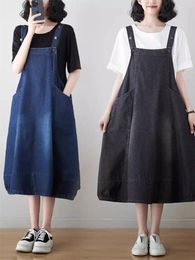 Casual Dresses 2024 Spring/Summer Denim Dress Literary Retro Versatile Loose Sleeveless Overalls Jeans Strap For Women K059