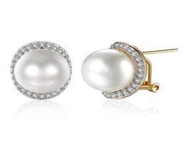 Stud Wedding Jewellry White Cubic Zirconia Pearl Earrings Gold Overlay For Women Fashion Jewellery E20965424767