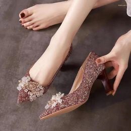 Dress Shoes Women's 2024 Basic High Heels Fashion Wedding Pumps Women Crystal Bling Pointed Toe Slip On Thin Heel Ladies