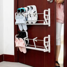 Simple Door Rear Shoe Rack Magnetic Suction NonPunching Storage Slipper Wall Mounted Living Room Key Shelf 240508