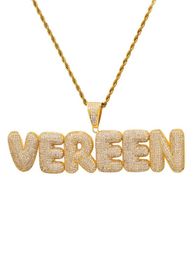 Hip Hop Custom Name Combination Bubble Letter Pendant Necklace Micro Cubic Zirconia Gold Silver Color Copper Pendant Necklace5115216