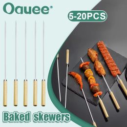 Accessories Skewers Barbecue Reusable Grill Stainless Steel Skewers Shish Kebab BBQ Camping Flat Forks Gadgets Kitchen Accessories Tools