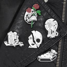 Brooches Skeleton Summer Hat Shirt Halloween Enamel Pins Clothing Backpack Lapel Badges Jewelry Accessories For Unisex Gift