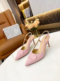 women sandals designer pointed sandals high heels wedding shoes summer luxury brand v metal buckle real leather thin heel 6cm 8cm 10cm women's