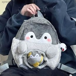 Backpacks Coin Wallet Plush Penguin Backpack Large Capacity Transparent Childrens School Bag JK Lolita with Pendant Cartoon Doll Bag for Women WX