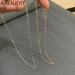 Chains ANENJERY Silver Colour Simple Beads Chain Necklace For Women Men Collares Delicate Clavicle Wholesale