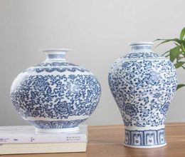 No Glazed Blue and White Porcelain Interlocking Lotus Design Ceramic Vase Home Decoration Jingdezhen Flower Vases6892296