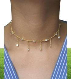 luxury fine 925 sterling silver gold plated cz station tassel chain choker statement cz women necklace7118433