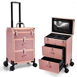 Storage Boxes Large Professional Rolling Makeup Train Case With Drawers Lockable Cosmetic Trolley Organizer Artists And Beauty