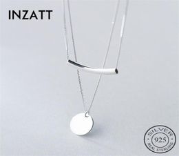 INZATT Real 925 Sterling Silver Layer Chain Geometric Round Disc Bent Pipe Choker Pendant Necklace For Women Party FINE Jewelry2883985106