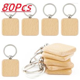 Keychains 80pcs Square Wood Blanks Wooden Keyrings Suitable For Laser Gift Car Diy Craft Wholesale
