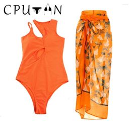 Women's Swimwear CPUTAN Sexy One Piece Skirt Women 2024 Solid Retro Cut Out Swimsuit Beach Girl Bikini Set Brazilian Swimming Suit Dress