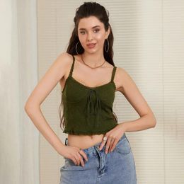 Women's Tanks WPNAKS Women Lace Camisole Crop Tops Summer Clothes 2024 Solid Colour Spaghetti Strap Tank Sleeveless T-Shirt Sexy Club