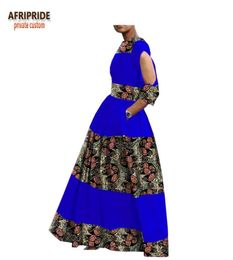 Casual Dresses Spring Women Dress African Wax Fabric AFRIPRIDE Three Quarter Sleeve Oneck Floor Length Trumpet A18250136336909