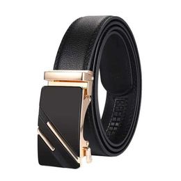 Belts Mens gold automatic buckle belt soft leather business young and middle-aged genuine belt student casual and versatile fashi Y240507