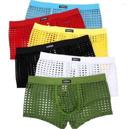 Underpants Men Fishnet Boxer Shorts Transparent Large Mesh Sexy Underwear Low Waist Nylon Breathable Underpant Male Big Penis Pouch Boxers