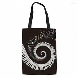 Shopping Bags 3D Piano Keyboard Printing Linen Bag Casual Summer Beach Grocery Durable Tote Cloth Pouch Mujer Handbag