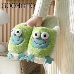 Slippers Winter Keep Warm With Velvet Unisex Shoes Slides Flip Flops Women Indoor Soft Cartoon Frog Men Sandals