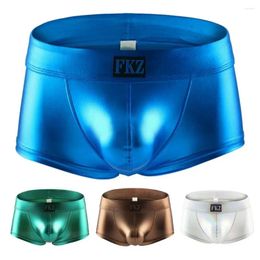 Underpants Men Elastic Underwear Breathable Boxer Briefs Men's Low Waist Glossy Soft With U Convex For