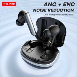 Cell Phone Earphones P60 Pro ANC Wireless Earphones Bluetooth 5.3 TWS ANC Noise Cancellation Headphone 4 Mics ENC Headset in-Ear Handfree Earbuds J240508