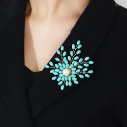 Brooches Hand-woven Vintage Turquoise Pearls Pins Elegant Women's For Clothes Jewellery