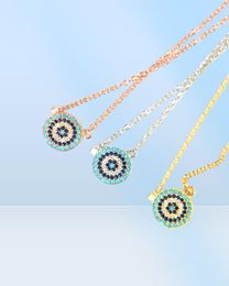 100 925 sterling silver classic necklace round Disc micro pave Colourful cz turquoise evil eye charm lucky girl gift chain5015696