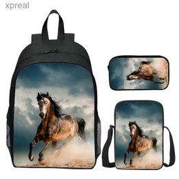 Zaini in 3 pezzi/set di cavalli da donna in acciaio animale stampato in 3D alla moda con zaino femminile borse per ragazzi sacchetti per bambini spalla WX