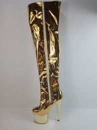 20 см высотой каблуки полоска сапог с бочкой японская кожаная кожаная 8 -дюймовая обувь плюс бедра высокие ботинки для женщин