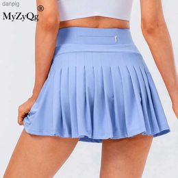 Skirts Women Fitness Tennis Skirt Double Layer Anti-glare Dance Pleated Skorts Running Gym Breathable Fake Two-piece Sports Short Y240508