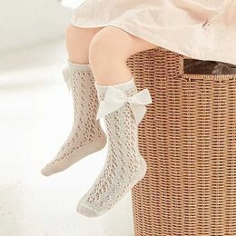 Kids Socks Spring Summer Baby Kids Bow Hollow Out Socks Mesh Breathable Long Socks Girls Children School Uniform Knee High Stockings