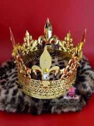 King Prince Gold Crown Tiara Metal Imperial Majestic Men Women Hair Jewelry Cosplay Proms Royal Style Party Show Accessories MO1987133575