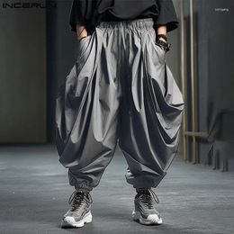 Men's Pants INCERUN 2024 Korean Style Mens Trousers Loose Solid Wide Leg Design Long Male Leisure Party Pantalons S-5XL