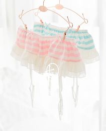 Sexy Cute Blue Pink amp White Striped Women39s Cotton Garters Belt for Stockings Anime Style Cosplay3525351