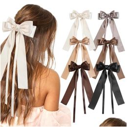 Hair Accessories Fashion Girls Double Bows Hairpins Ins Kids Satin Bow Long Ribbon Clip Children Princess Drop Delivery Baby, Maternit Ot8Pc