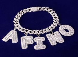 Custom Name Baguette Letters Bracelets Anklet 10MM Cuban Chain Pendants Necklaces Hiphop Zircon Jewelry gifts for men women3324625