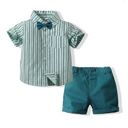 Clothing Sets Green Summer Clothes For Kids Boys 2-6Years Boy Set Soft Cotton 3 PCS Suit Striped T-shirt Shorts Children Daily Casual